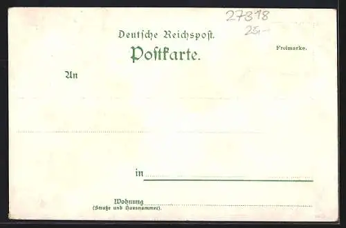 Lithographie Hoya / Weser, Ost-Bahnhof, Kriegerdenkmal und Weseransicht