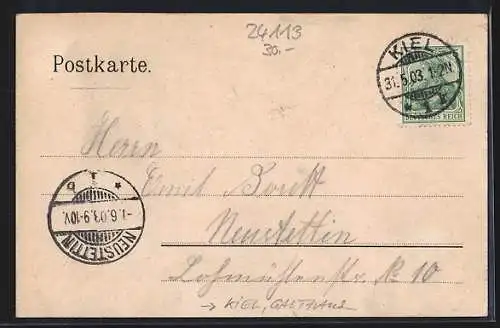 Lithographie Kiel, Gasthaus Karlsburg mit Gartenansicht