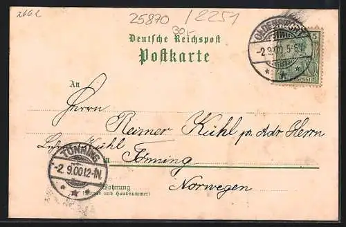 Lithographie Oldenswort, Kirche, Postgebäude, Pastorat