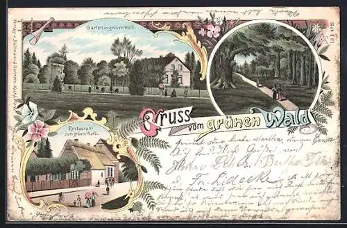 Lithographie Bockhorn / Friesland, Restaurant zum grünen Wald, Spazierweg