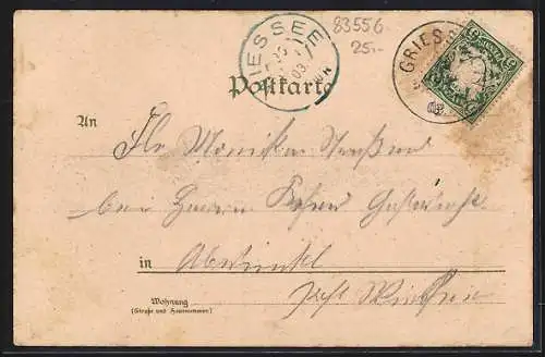 Lithographie Griesstätt a. Inn, Ortsansicht, Neue Innbrücke, Altenhohenau