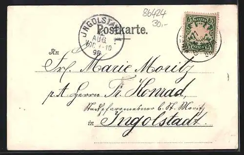 Lithographie Dinkelscherben, Marktstrasse und Bahnhofstrasse, Totalansicht