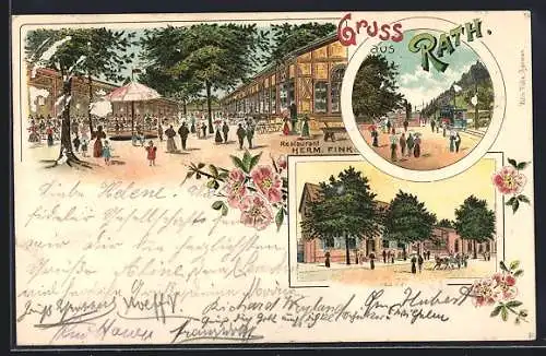 Lithographie Rath / Düsseldorf, Partien am Restaurant Herm. Fink