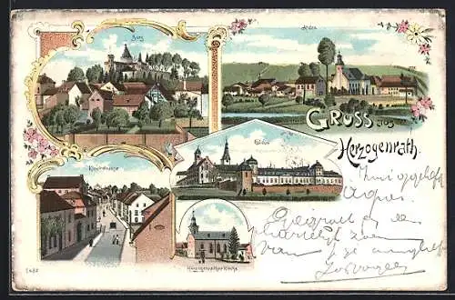 Lithographie Herzogenrath, Kleickstrasse, Rol duc, Teilansicht mit Burg, Arden