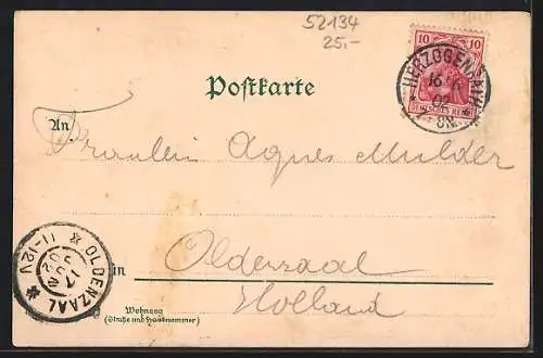 Lithographie Herzogenrath, Kleickstrasse, Rol duc, Teilansicht mit Burg, Arden