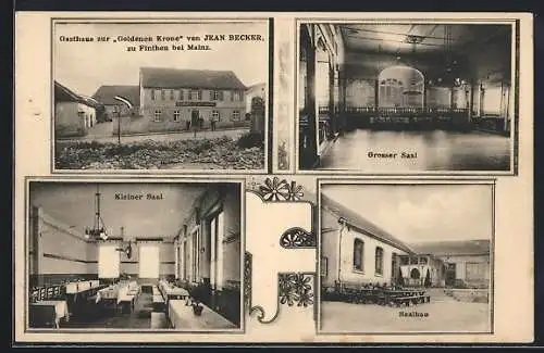AK Finthen bei Mainz, Gasthaus zur Goldenen Krone von Jean Becker, Kleiner und Grosser Saal