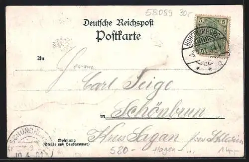 Lithographie Hundsdiek, Gasthaus von Ludw. Bald, Blick auf den Ort