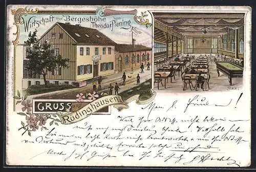 Lithographie Rüdinghausen, Gasthaus zur Bergeshöhe von T. Piening