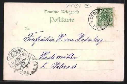 Lithographie Oederquart, Norden`s Hotel, Kirche, Schule, Gut Oerichsheil