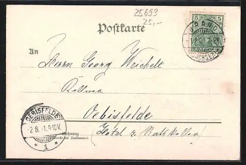 Lithographie St. Michaelis /Brand, Restaurant zur grünen Linde, Kirche, Schule