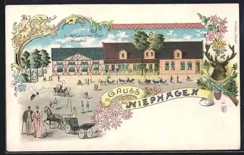Lithographie Niephagen, Gasthof zum eisernen Kreuz v. C. Neuschutz