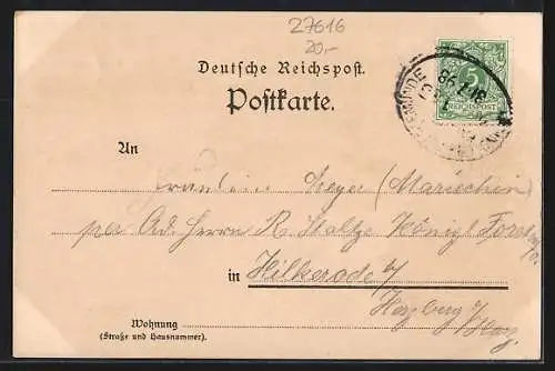Lithographie Stubben / Lauenburg, Harkes Gasthaus mit Post, Bahnhof, Totalansicht