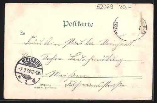 Lithographie Leuben / Meissen, Bahnhof, Schloss, Ortsansicht