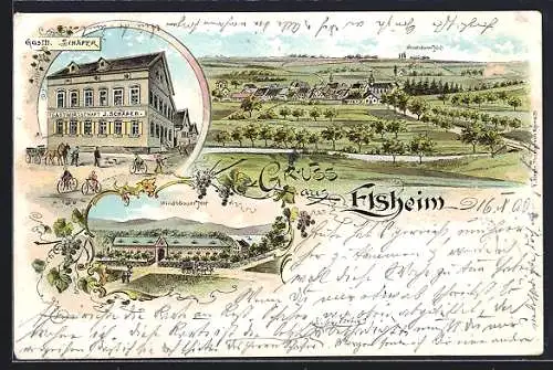 Lithographie Elsheim, Gasthof J. Schäfer, Windhäuser Hof