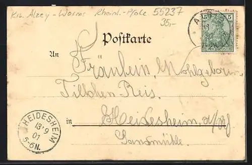 Lithographie Lonsheim /Rheinhessen, Gasthaus zur Krone v. Phil. Rückerich, Totalansicht