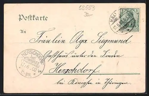 Lithographie Bommert / Halver, Restaurant unter den Linden v. Hugo Lienkämper, Ortsansicht mit Schulhaus