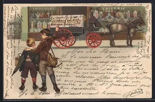 AK Chocolat Lombart, Maison Fondee en 1760, Zwei Jungen am Wagen, Kakao