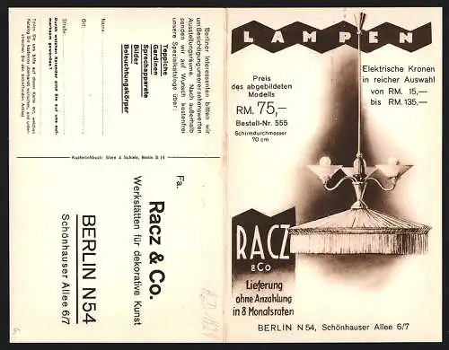 Klapp-AK Berlin-Prenzlauer Berg, Racz & Co., Schönhauser Allee 6 /7, Verkauf von Lampen, Gardinen und Teppichen
