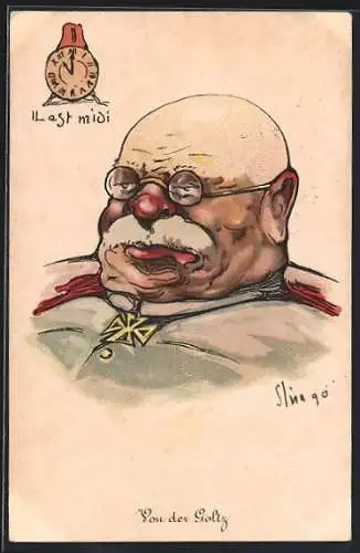 Künstler-AK Karikatur des Generalleutnants Rüdiger von der Goltz