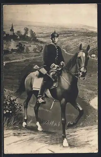 Foto-AK Uniformfoto eines Soldaten in Uniform des 13. Regiments zu Pferde, Fotomontage