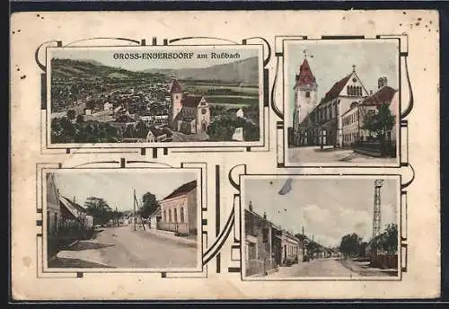 AK Gross-Engersdorf am Russbach, Die Kirche, Strassenpartien, Totalansicht