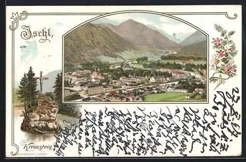 Lithographie Ischgl, Partie am Kreuzstein, Totalansicht