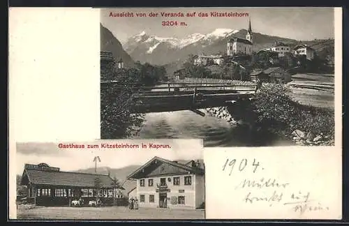 AK Kaprun, Gasthaus zum Kitzsteinhorn, Blick von der Veranda zum Kitzsteinhorn