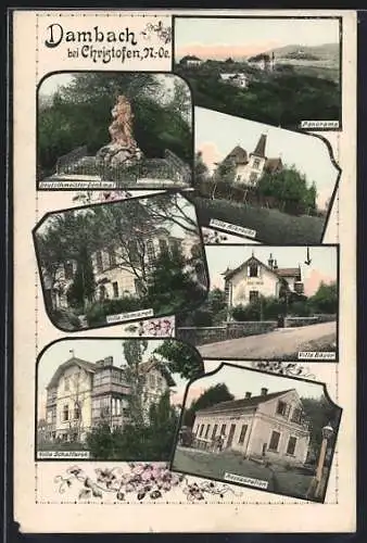 AK Neulengbach, Dambach bei Christofen, Villen Schaffarek, Bayer, Komarek & Albrecht, Restaurant, Deutschmeister-Denkmal