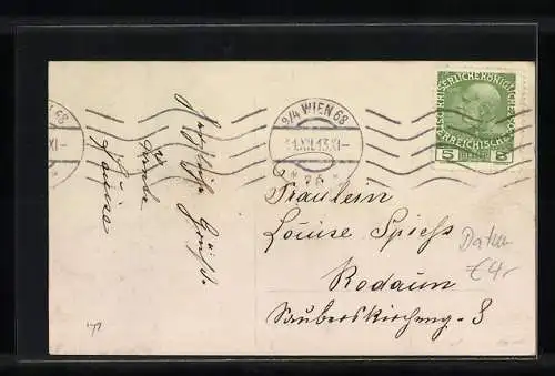 AK Datum 11.12.1913, Frauenportrait, Briefmarke mit Stempel