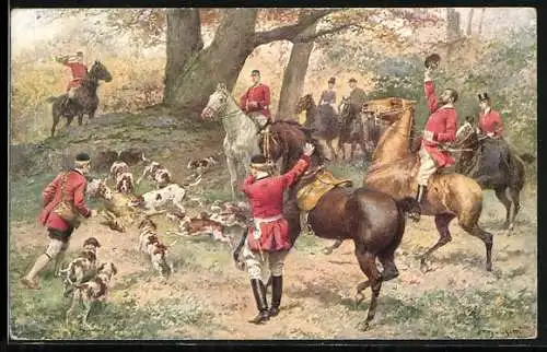 AK Die Treibjagd im Wald, Die Meute stürzt sich auf den Rehbock