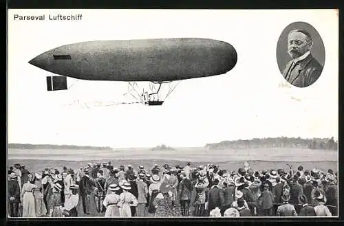 AK Zeppelin Parseval, Publikum bestaunt das Luftschiff