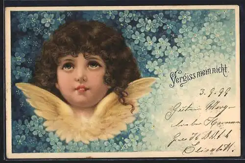 AK Kleiner Engel und Vergissmeinnicht