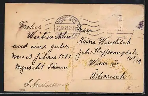 Künstler-AK Zwerg zieht einen Ziegenbock durch den Schnee, God Jul