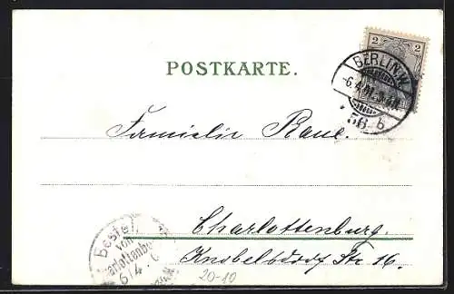 AK Zwerge und Osterhase in einem Garten mit bunten Ostereiern