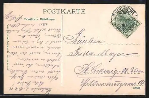 AK Karlsruhe, Strassenbahn in der Kaiserstrasse