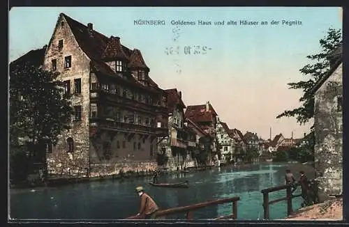 AK Nürnberg, Goldenes Haus und alte Häuser an der Pegnitz