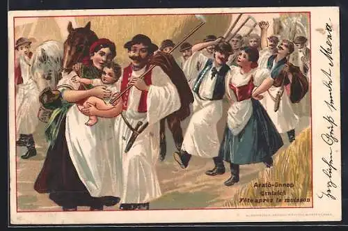 AK Arato-ünnep, ungarisches Erntefest, Bauernpaare beim Tanz