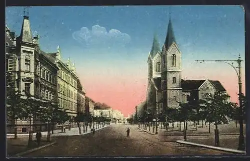 AK Plzen, Strassenpartie mit Gebäudeansicht