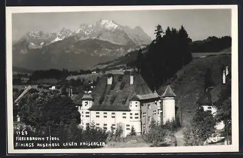 AK Fieberbrunn, Schloss Rosenegg gegen Kaisergebirge