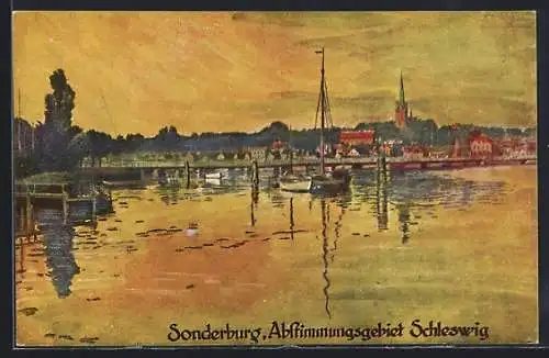 Künstler-AK Sonderburg, Panorama mit der Kirche