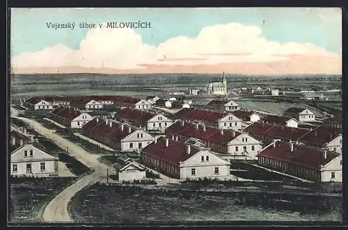 AK Milowitz / Milovice, Blick in das Militärlager aus der Vogelschau
