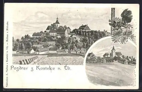 Künstler-AK Kostelec nad Vlt., celkovy pohled