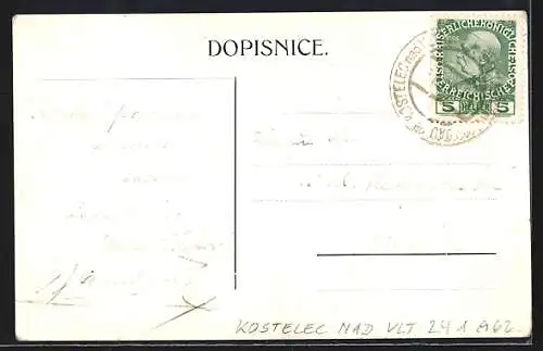 Künstler-AK Kostelec nad Vlt., celkovy pohled