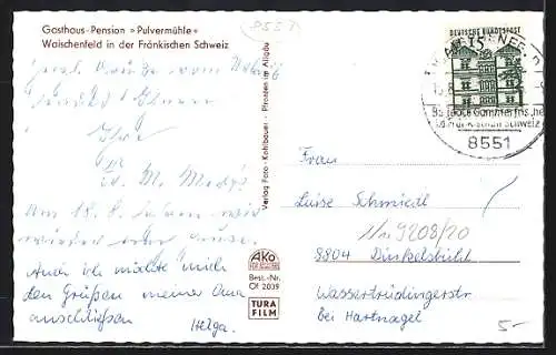 AK Waischenfeld /Fränk. Schweiz, Gasthaus und Pension Pulvermühle