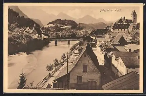 AK Füssen, Teilansicht am Lech
