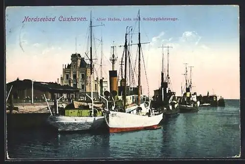 AK Cuxhaven, Alter Hafen, Lots und Schleppfahrzeuge