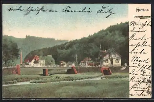 AK Pforzheim, Blick zum Gasthaus Kupferhammer