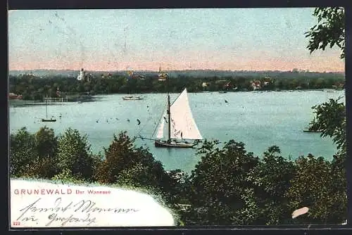 AK Berlin-Wannsee, Seepanorama, Segelboot