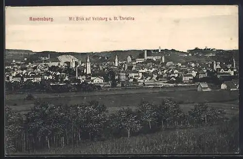 AK Ravensburg, Blick auf Veitsburg und St. Christina