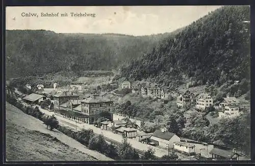 AK Calw, Bahnhof mit Teichelweg